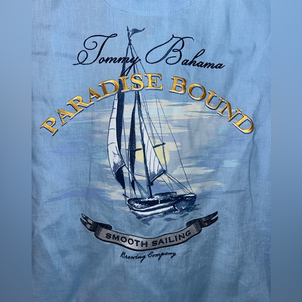 Tommy Bahama men’s Paradise Bound Smooth Sailing 100% linen blue shirt size XL - Picture 5 of 11